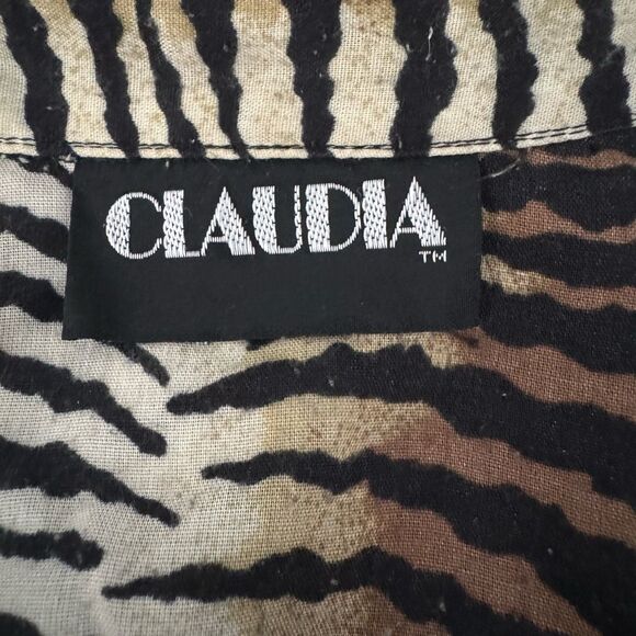 Vintage Animal Leopard Striped Button Up Short Sleeve Summer Top - Picture 7 of 7